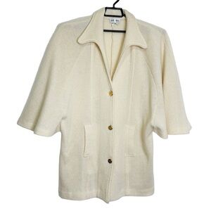 JM Joss Button Mohair Blend Coatigan Sweater Coat Women' L Ivory Capelet Sleeve